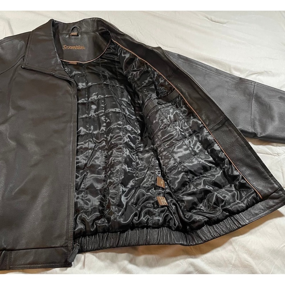 St. John's Bay Black Leather Jacket, Large - Picture 5 of 13